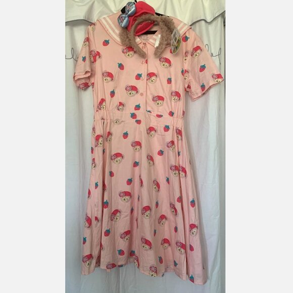 Shanghai Disney ShellieMay Duffy & Friends Dress Pink M + New Matching Ears Rare - Picture 1 of 11